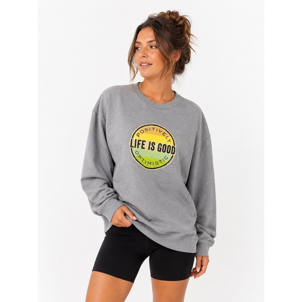 Life is Good Womens Plus Size XXL Crewneck Sweatshirt Optimistic Graphic Blue